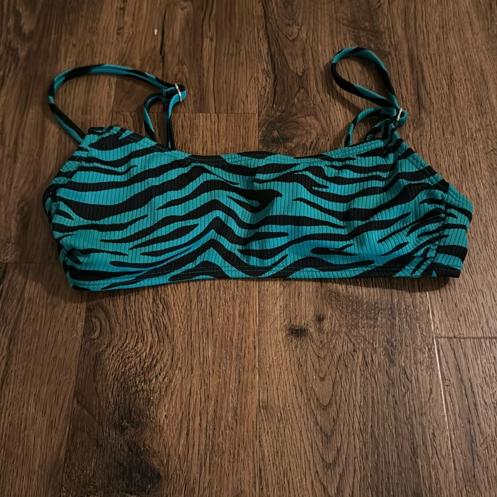 Green Zebra Print Square Bikini Top